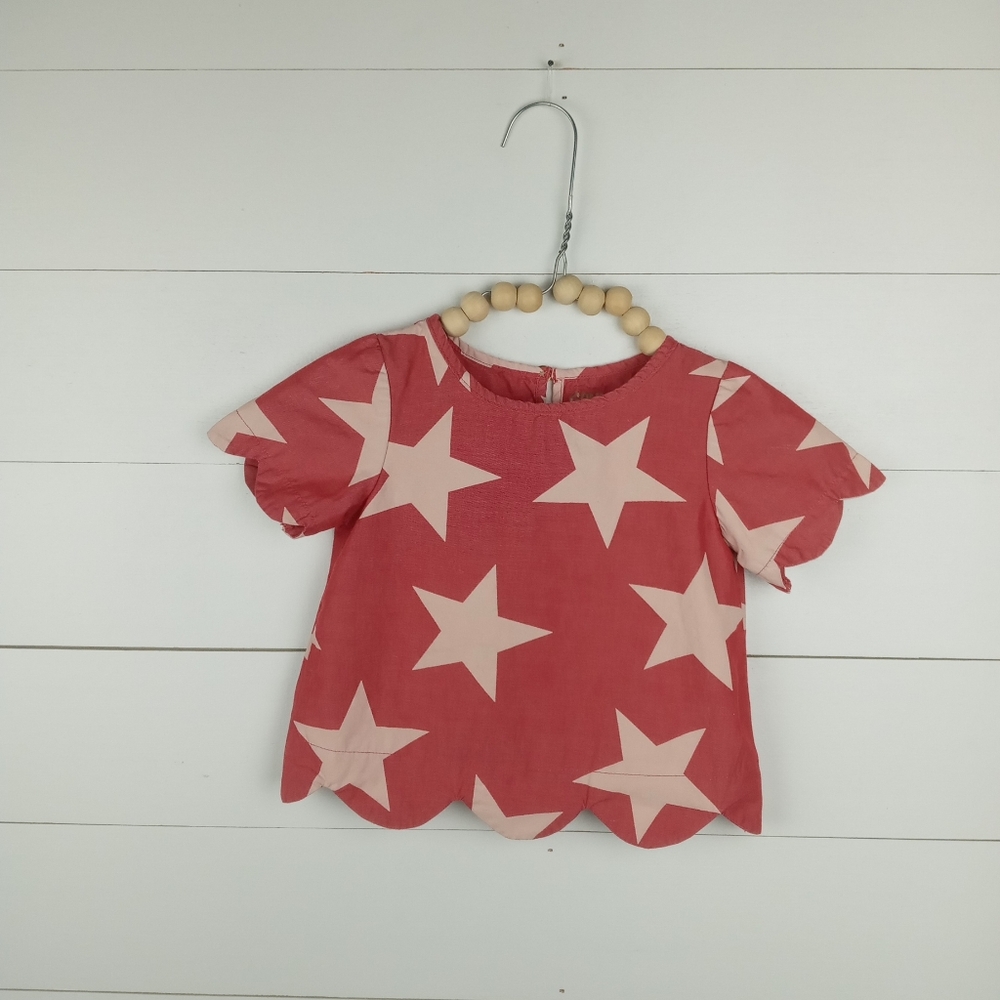 Genuine Kids girls size 2T red with cream star design scalloped blouse scalloped